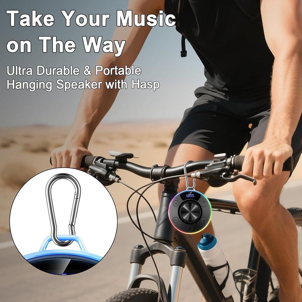 Bluetooth Shower Speaker, Portable Bluetooth 5.4 Speaker with 360°HD Stereo Sound and Robust Bass, IPX7 Waterproof Speakers, LED Light, Built in Mic for Home, Party, Outdoor Beach, Gift