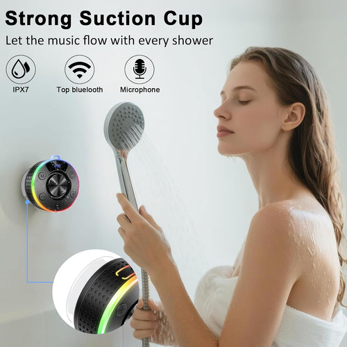 Bluetooth Shower Speaker, Portable Bluetooth 5.4 Speaker with 360°HD Stereo Sound and Robust Bass, IPX7 Waterproof Speakers, LED Light, Built in Mic for Home, Party, Outdoor Beach, Gift