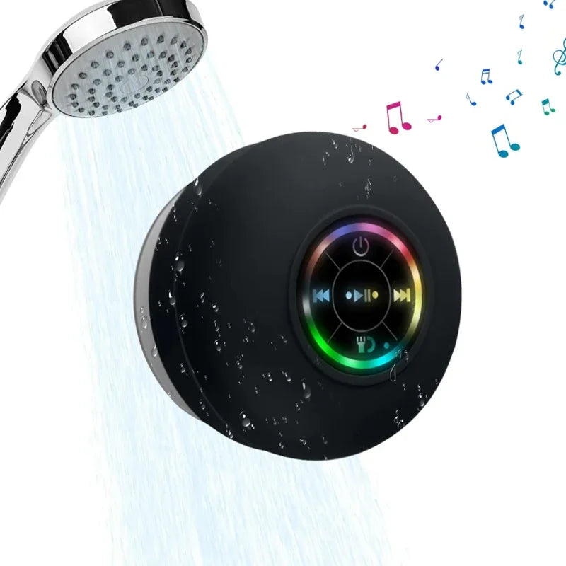 Suction Cup Wireless Bluetooth Speaker Waterproof Shower Speaker with LED Light USB Charging for Bathroom Travel Home