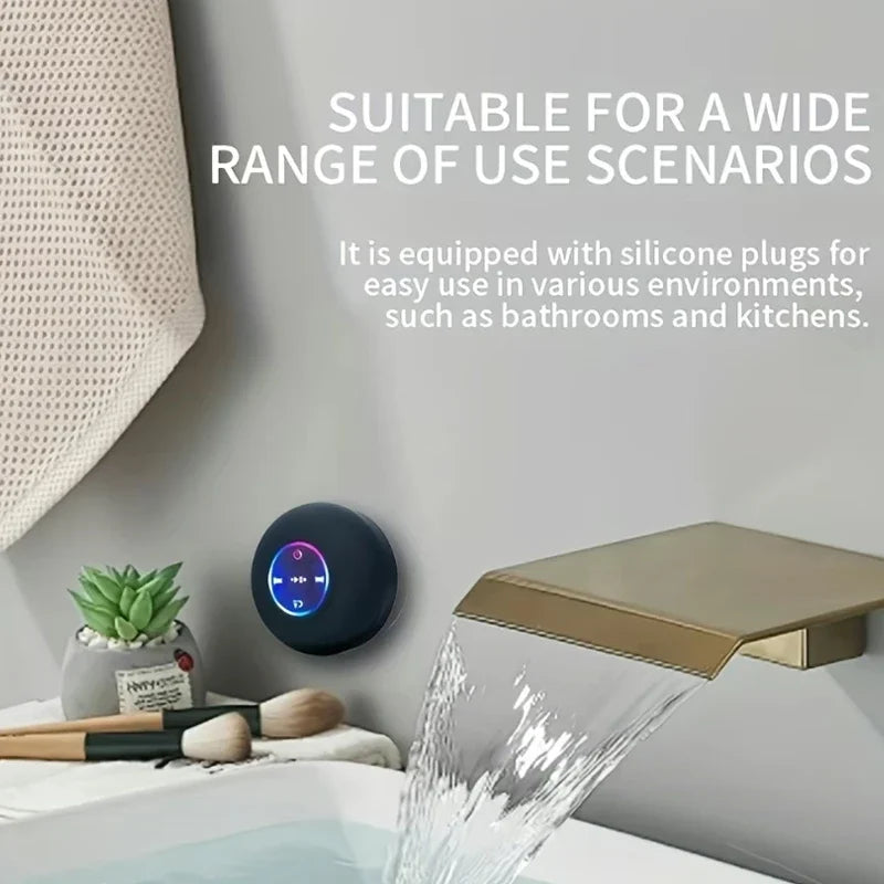 Suction Cup Wireless Bluetooth Speaker Waterproof Shower Speaker with LED Light USB Charging for Bathroom Travel Home