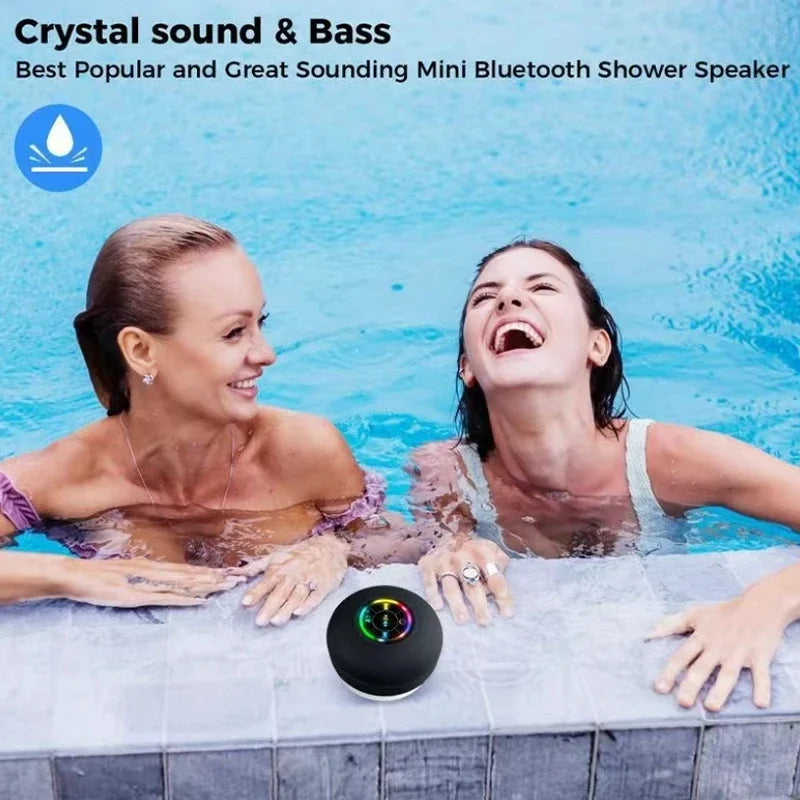 Suction Cup Wireless Bluetooth Speaker Waterproof Shower Speaker with LED Light USB Charging for Bathroom Travel Home