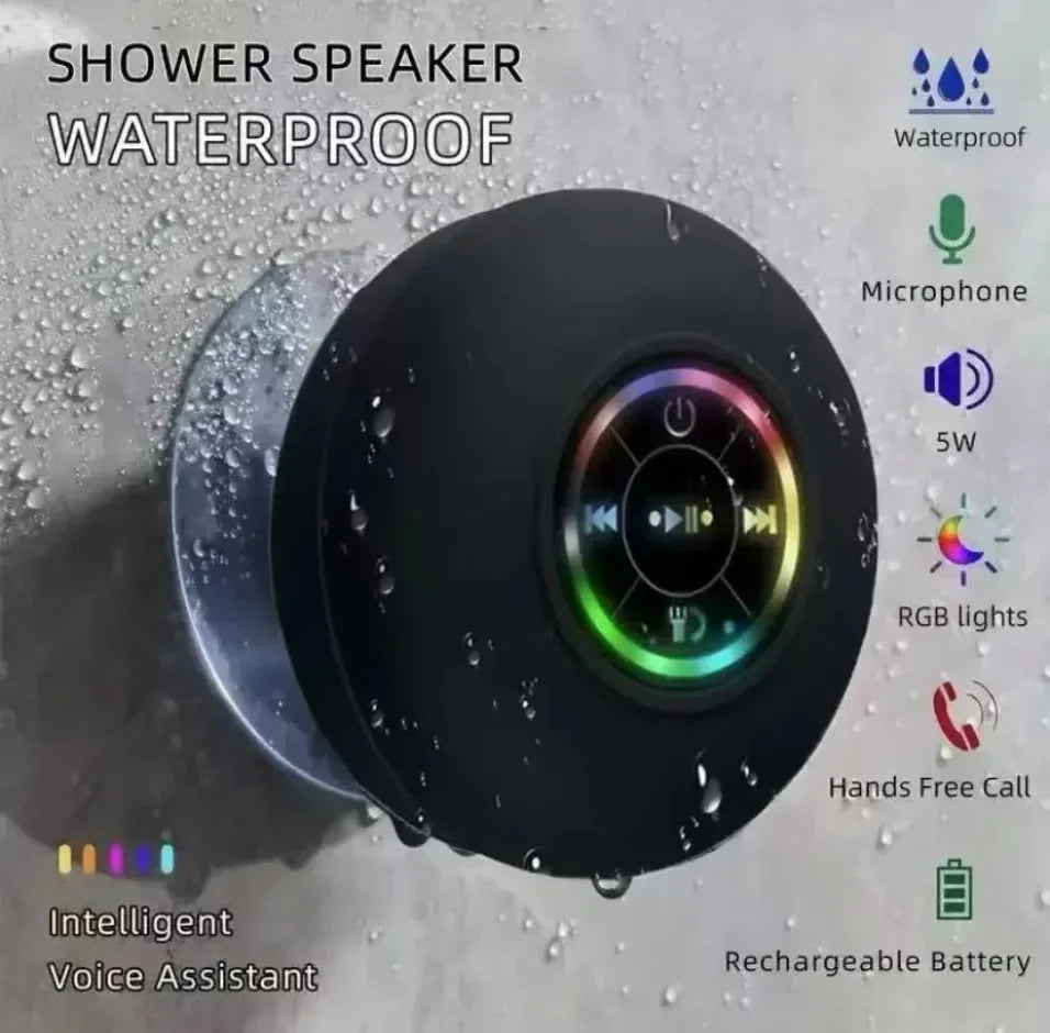 Suction Cup Wireless Bluetooth Speaker Waterproof Shower Speaker with LED Light USB Charging for Bathroom Travel Home