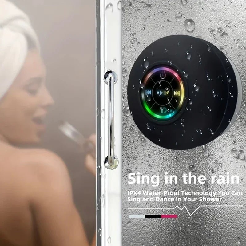 Suction Cup Wireless Bluetooth Speaker Waterproof Shower Speaker with LED Light USB Charging for Bathroom Travel Home