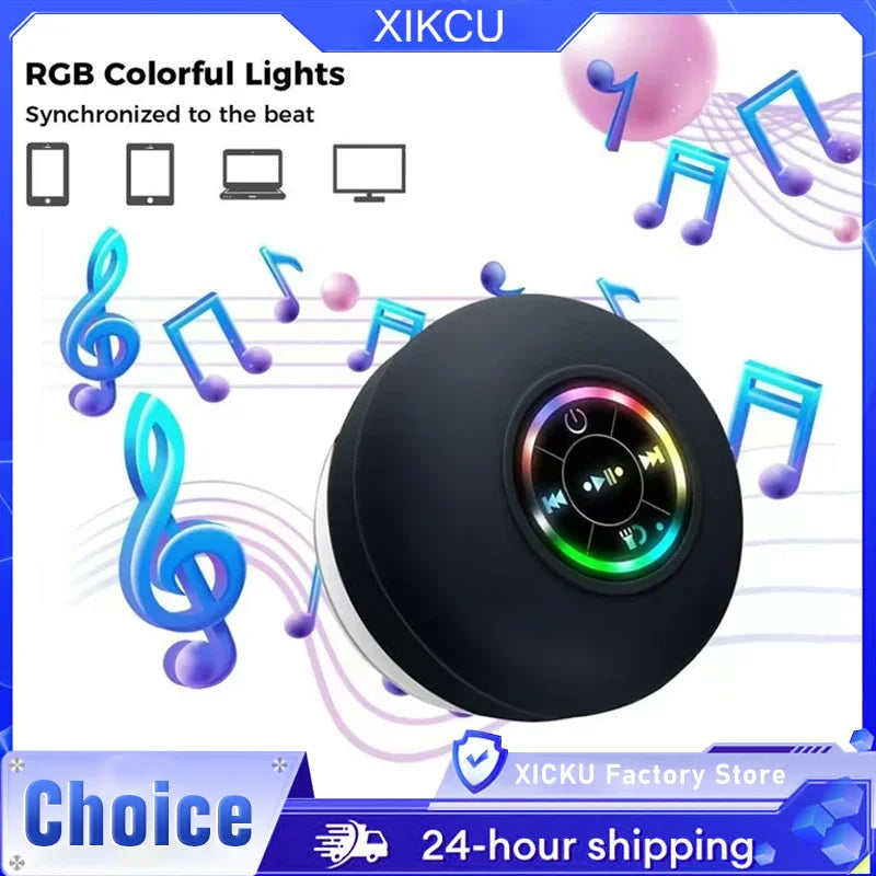 Suction Cup Wireless Bluetooth Speaker Waterproof Shower Speaker with LED Light USB Charging for Bathroom Travel Home